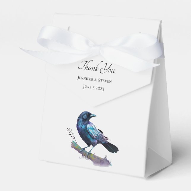 Beautiful Raven on a Tree Branch Wedding Favour Box (Front Side)