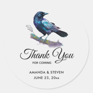 Beautiful Raven on a Tree Branch Wedding Thank You Classic Round Sticker