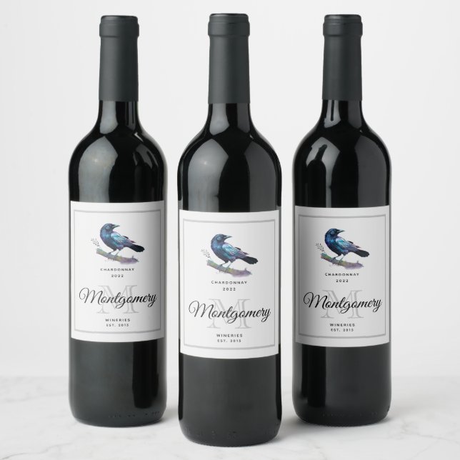  Beautiful Raven on a Tree Branch Wine Making Label (Bottles)