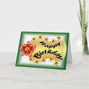 Beautiful red and gold flower in green birthday card