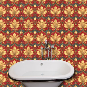 Beautiful Red and Gold Flower Pattern Floral Wallpaper