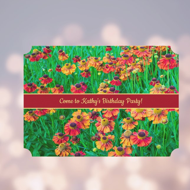 Beautiful Red and Gold Helenium Birthday Party Invitation (Creator Uploaded)