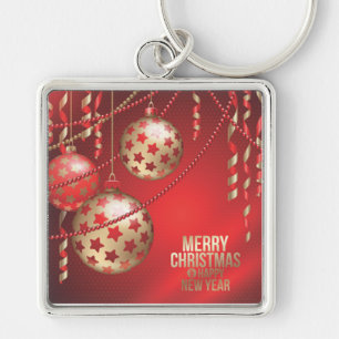 Beautiful Red and Golden Christmas Balls Key Ring