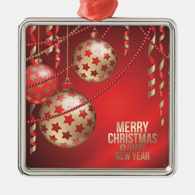 Beautiful Red and Golden Christmas Balls Metal Ornament (Front)