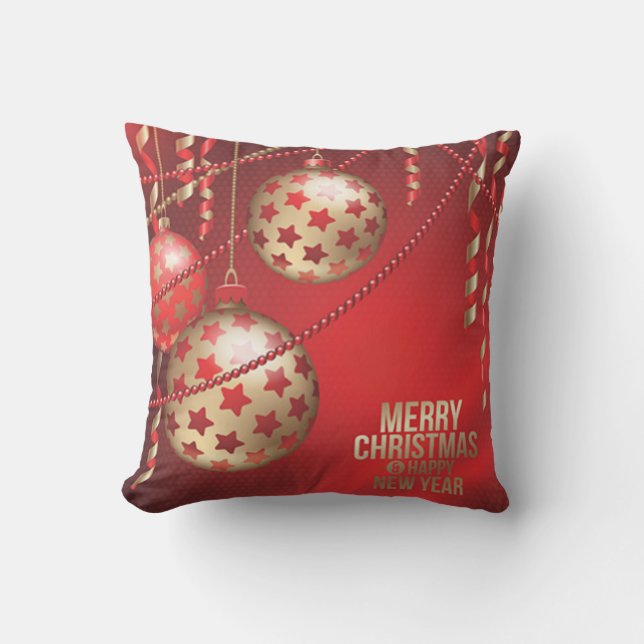 Beautiful Red and Golden Christmas Balls Square Cushion (Front)