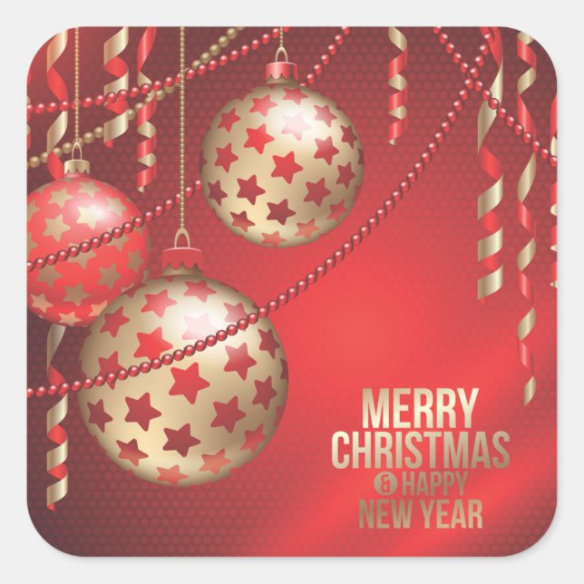 Beautiful Red and Golden Christmas Balls Square Sticker (Front)
