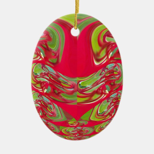 Beautiful Red and Green Texture Colour Abstract Ar Ceramic Tree Decoration (Front)