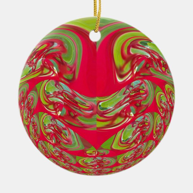 Beautiful Red and Green Texture Colour Abstract Ar Ceramic Tree Decoration (Front)