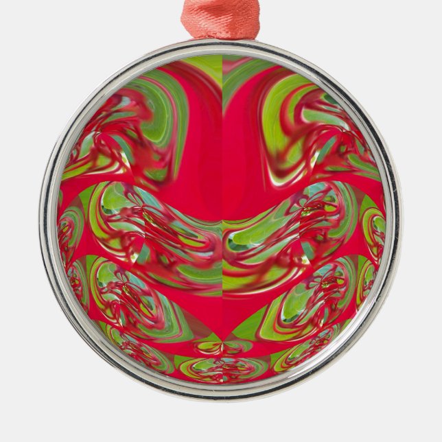 Beautiful Red and Green Texture Colour Abstract Ar Metal Tree Decoration (Front)