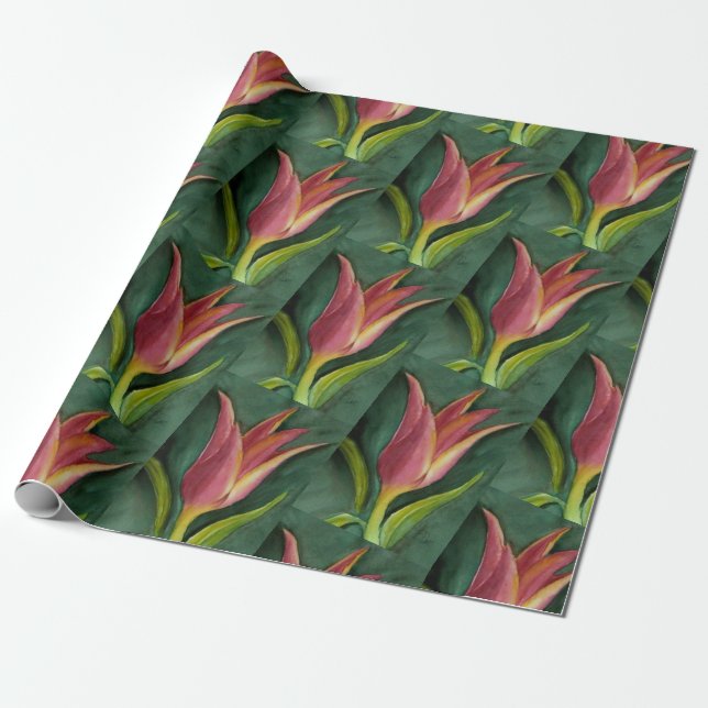 Beautiful Red and Orange Tulip Wrapping Paper (Unrolled)