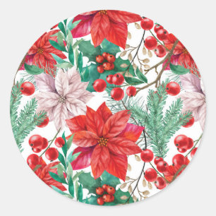 Beautiful red and white Christmas poinsettia Classic Round Sticker