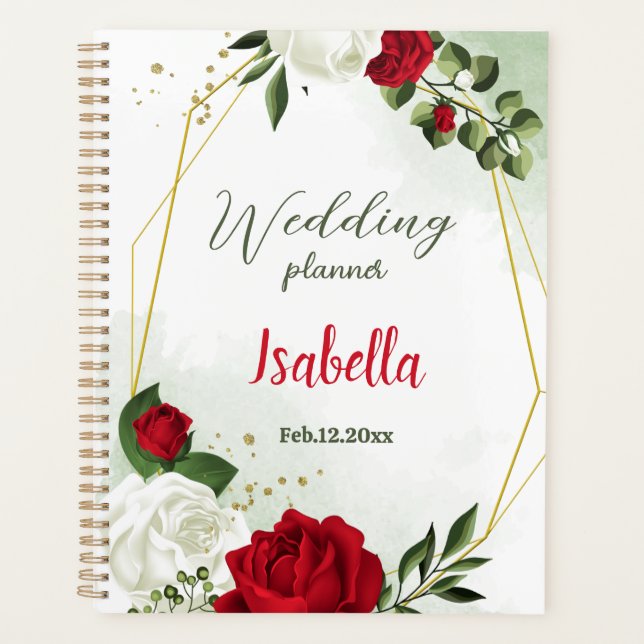 Beautiful red and white flowers greenery planner (Front)