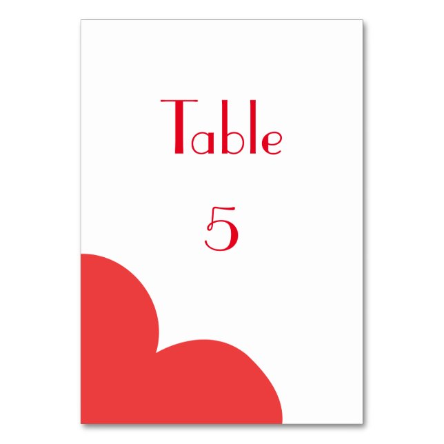 Beautiful Red and white heart design Table Number (Front)