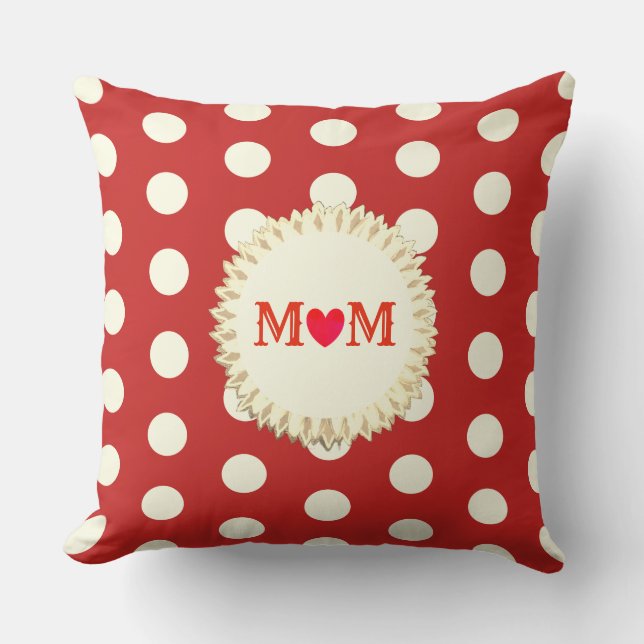 Beautiful Red and White Mum Polka Dots Cushion (Front)