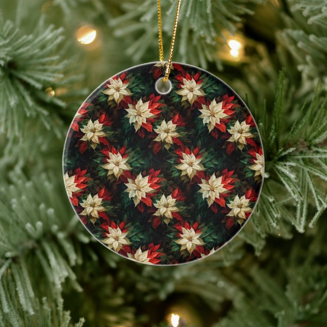 Beautiful Red and White Poinsettias Ceramic Ornament (Tree)