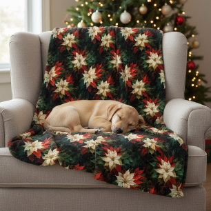 Beautiful Red and White Poinsettias Fleece Blanket