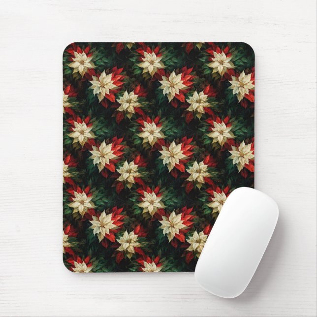 Beautiful Red and White Poinsettias Mouse Pad (With Mouse)