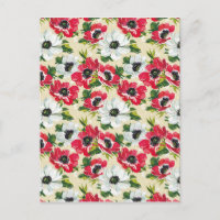 Beautiful red and white poppies on cream yellow