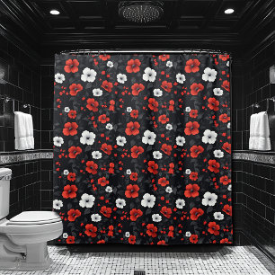 Beautiful Red and White Roses Black Background Shower Curtain