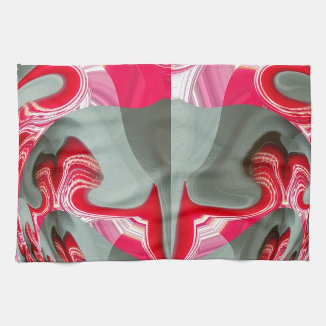 Beautiful Red ash grey geometric motif ART design Tea Towel (Horizontal)