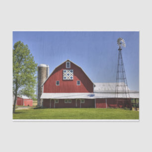 Beautiful Red Barn with Silo and Windmill Tissue Paper