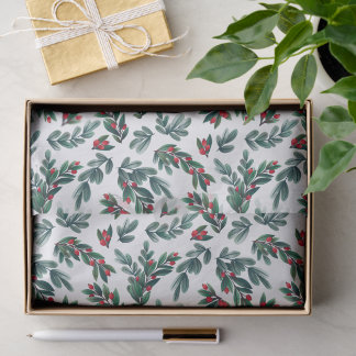 Beautiful Red Berry Greenery Christmas Pattern Tissue Paper