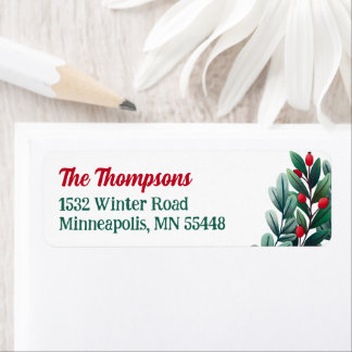Beautiful Red Berry Greenery Christmas Return Address Label