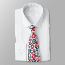 Beautiful Red-Blue Chistmas balls and Snowflakes Tie