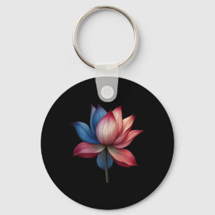 Beautiful Red Blue White Lotus Kamala Presidential Key Ring