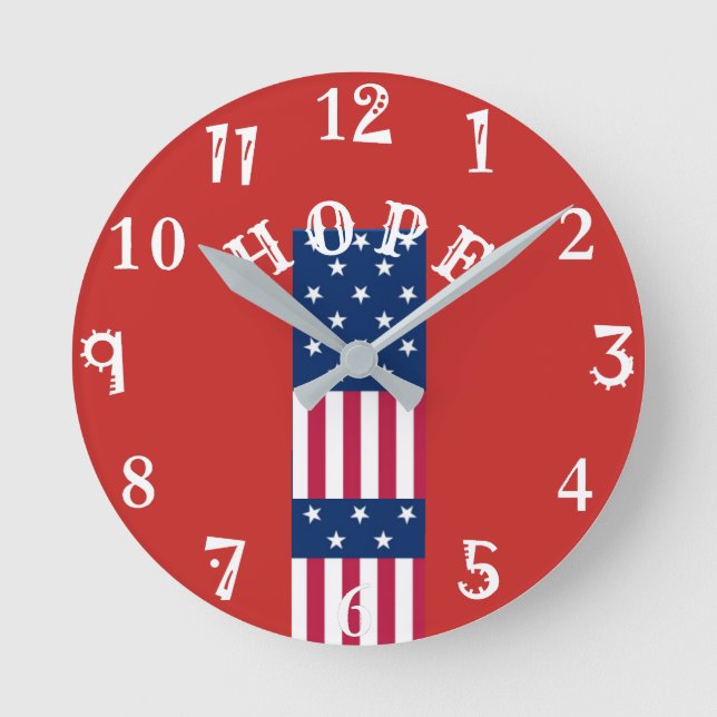 Beautiful Red Blue White Star Time for Hope USA    Round Clock (Front)