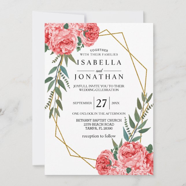 Beautiful Red Blush Roses Invitation (Front)