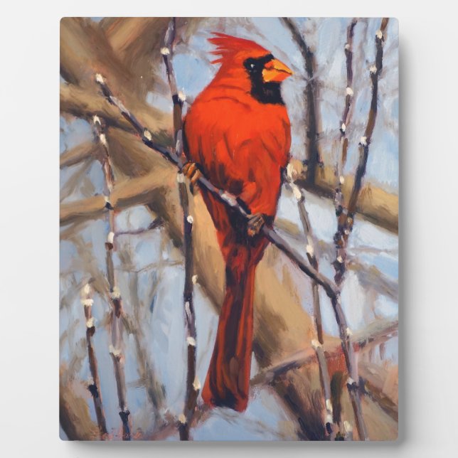 Beautiful Red Cardinal Bird in Bare Tree Plaque (Front)