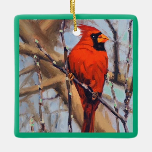 Beautiful Red Cardinal Bird In Tree  Ceramic Ornament (Front)
