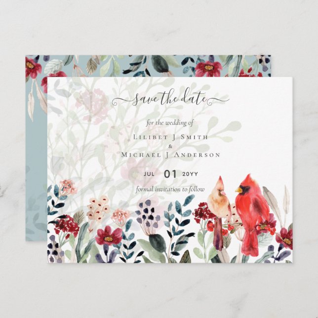 Beautiful RED CARDINAL Birds Wedding Postcard (Front/Back)