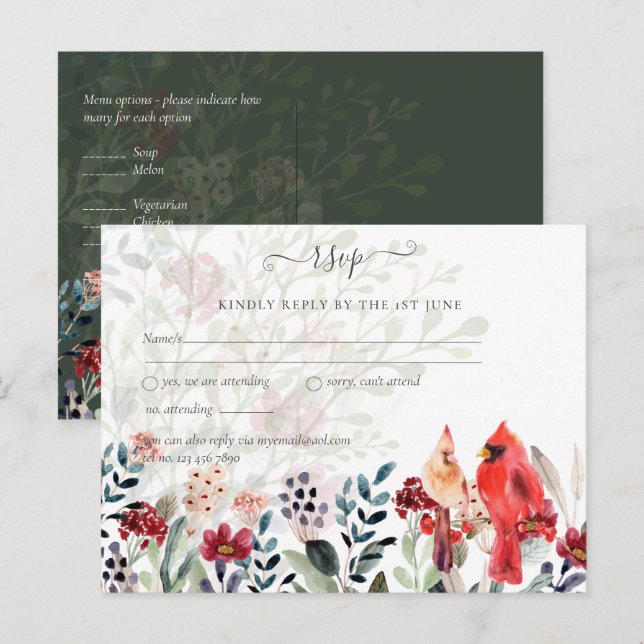 Beautiful RED CARDINAL Birds Wedding Postcard (Front/Back)