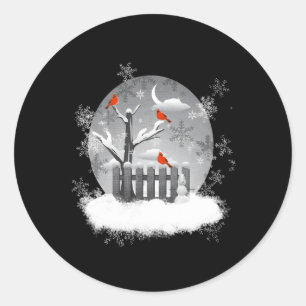 Beautiful Red Cardinal Birds Winter Scene Classic Round Sticker