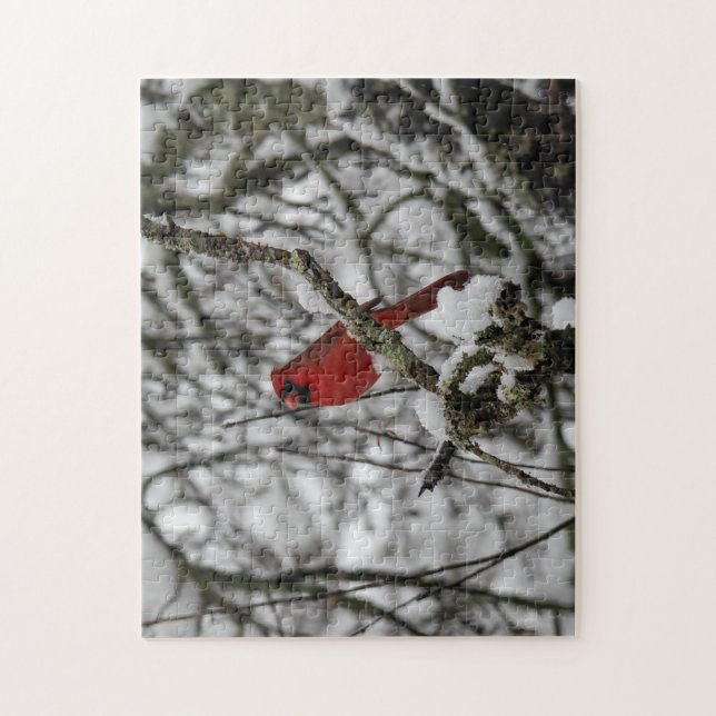 Beautiful Red Cardinal in Snow Filled Tree Puzzle (Vertical)