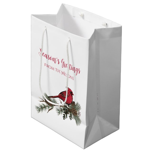 Beautiful Red Cardinal On A Branch Christmas  Medium Gift Bag (Front Angled)