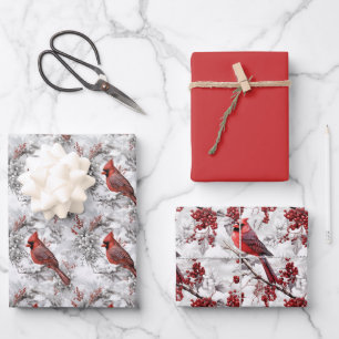 Beautiful Red Cardinal on Snowy Branch Winter Wrapping Paper Sheet