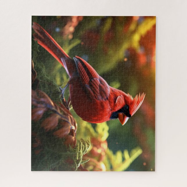 Beautiful Red Cardinal Perched on a Tree Branch Jigsaw Puzzle (Vertical)