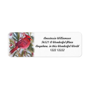 BEAUTIFUL RED CARDINAL RETURN ADDRESS LABEL