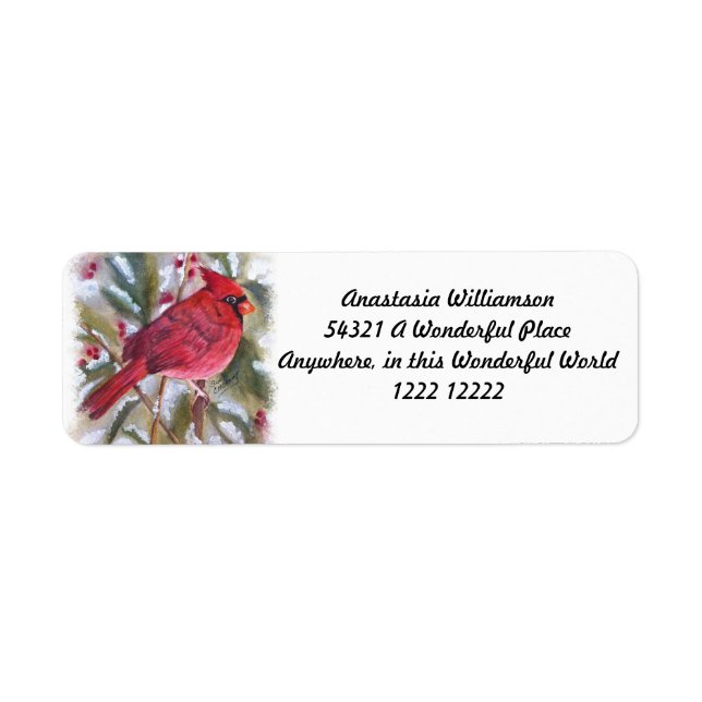 BEAUTIFUL RED CARDINAL RETURN ADDRESS LABEL (Front)
