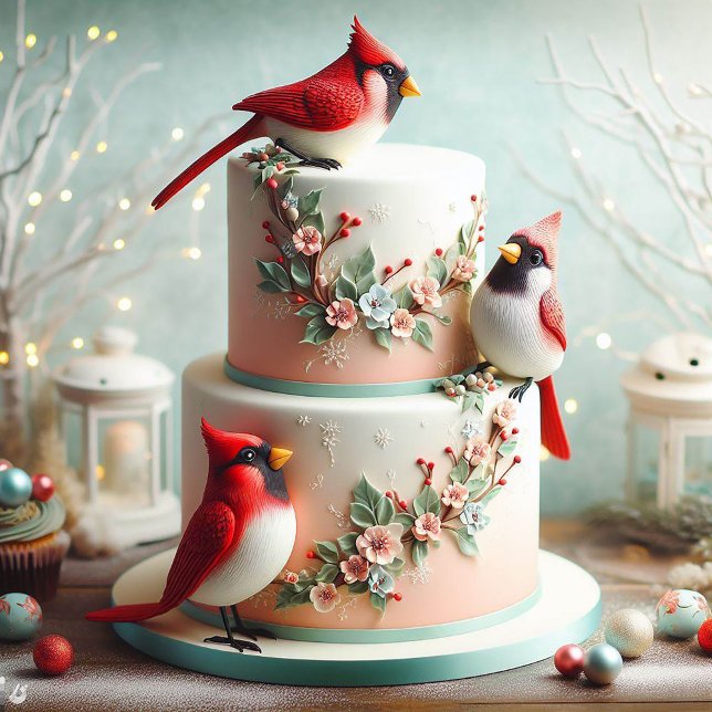 BEAUTIFUL RED CARDINAL THEME BIRTHDAY CAKE CARD (Creator Uploaded)