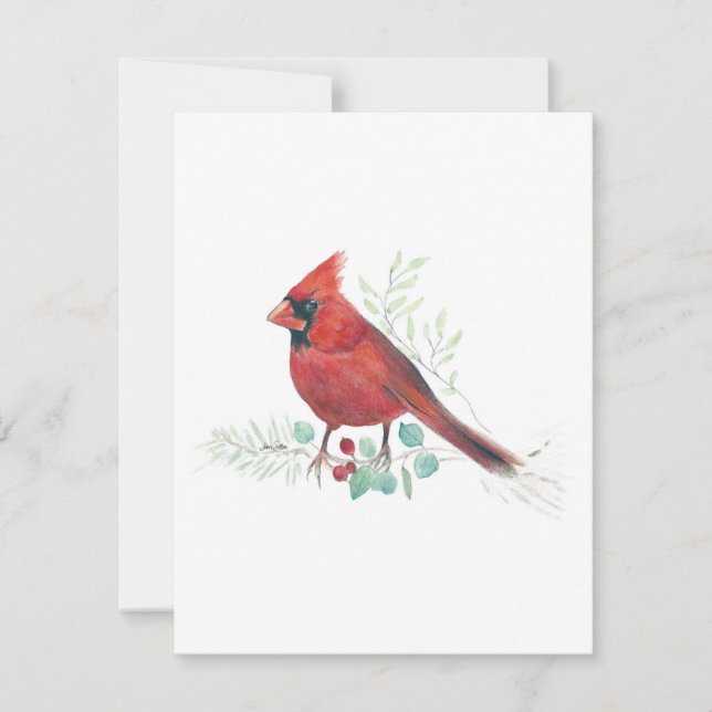 Beautiful Red Cardinal Watercolor Note Card (Front)