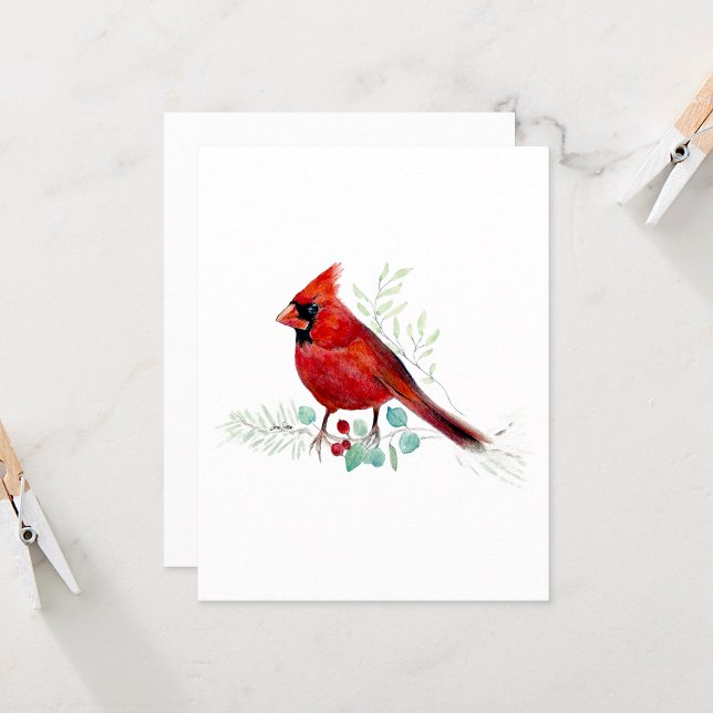 Beautiful Red Cardinal Watercolor Note Card (Beautiful Red Watercolor Colored Pencil Cardinal Blank Note Cards from Jenn Steffen Art)