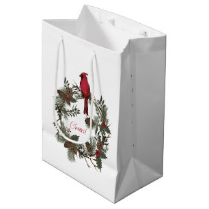 Beautiful Red Cardinals In A Christmas Wreath  Medium Gift Bag