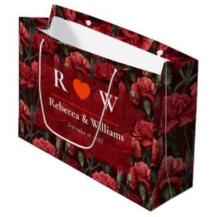 Beautiful Red Carnation Floral Wedding Large Gift Bag