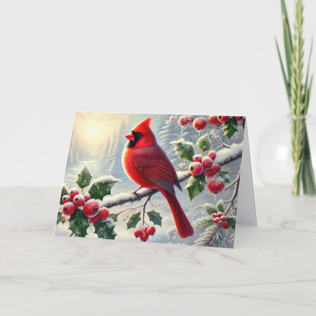 Beautiful Red Christmas Cardinal Holiday Card (Front)
