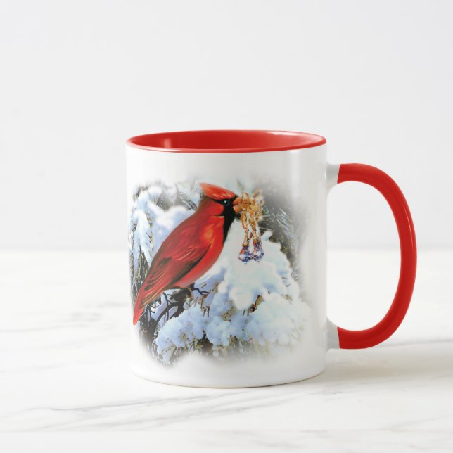 Beautiful Red Christmas Cardinal Welcome Christmas Mug (Right)