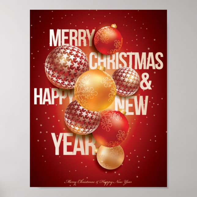 Beautiful Red Christmas & New Year Greeting Poster (Front)